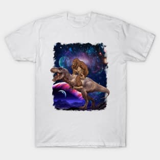 Funny Sasquatch Riding T-Rex Dinosaur Universe Design T-Shirt